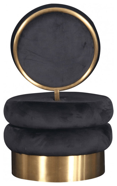 26" Black Velvet And Gold Contemporary Barrel Chair