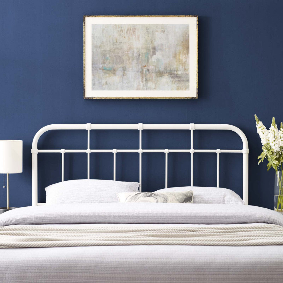 Headboard, King Size, Metal, White, Modern Farmhouse, Bedroom Master Suite