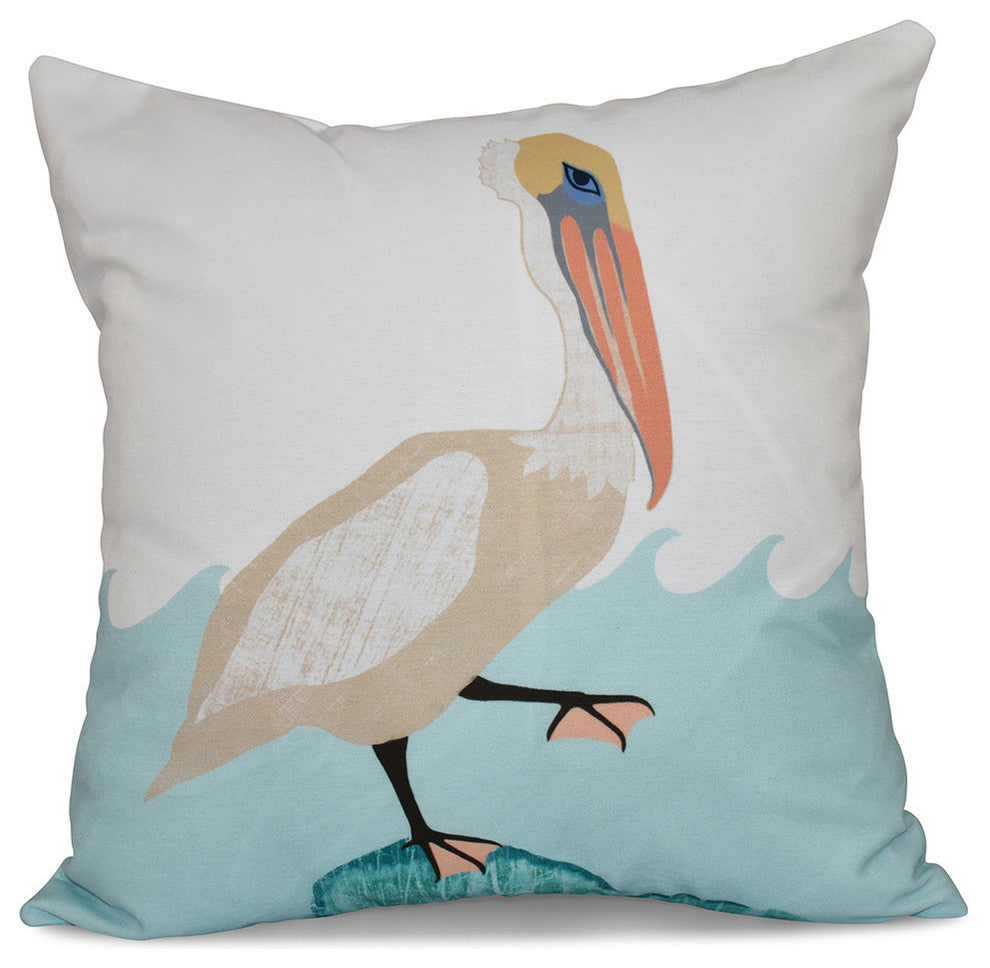 Bird Wave, Animal Print Pillow, Taupe, 18"x18"