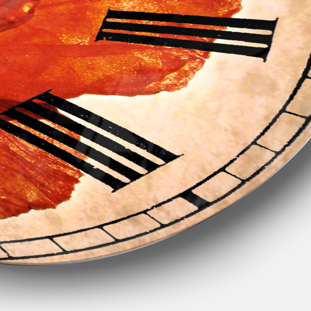 Red Poppy Blossom Close Up Floral Large Metal Wall Clock, 36x36