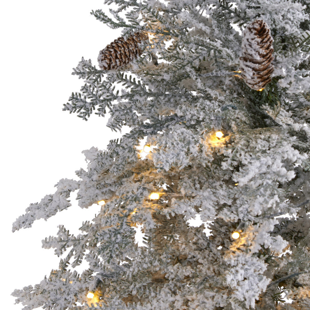 6' Flocked Montana Down Swept Spruce Faux Xmas Tree With 250 Clear LED Lights