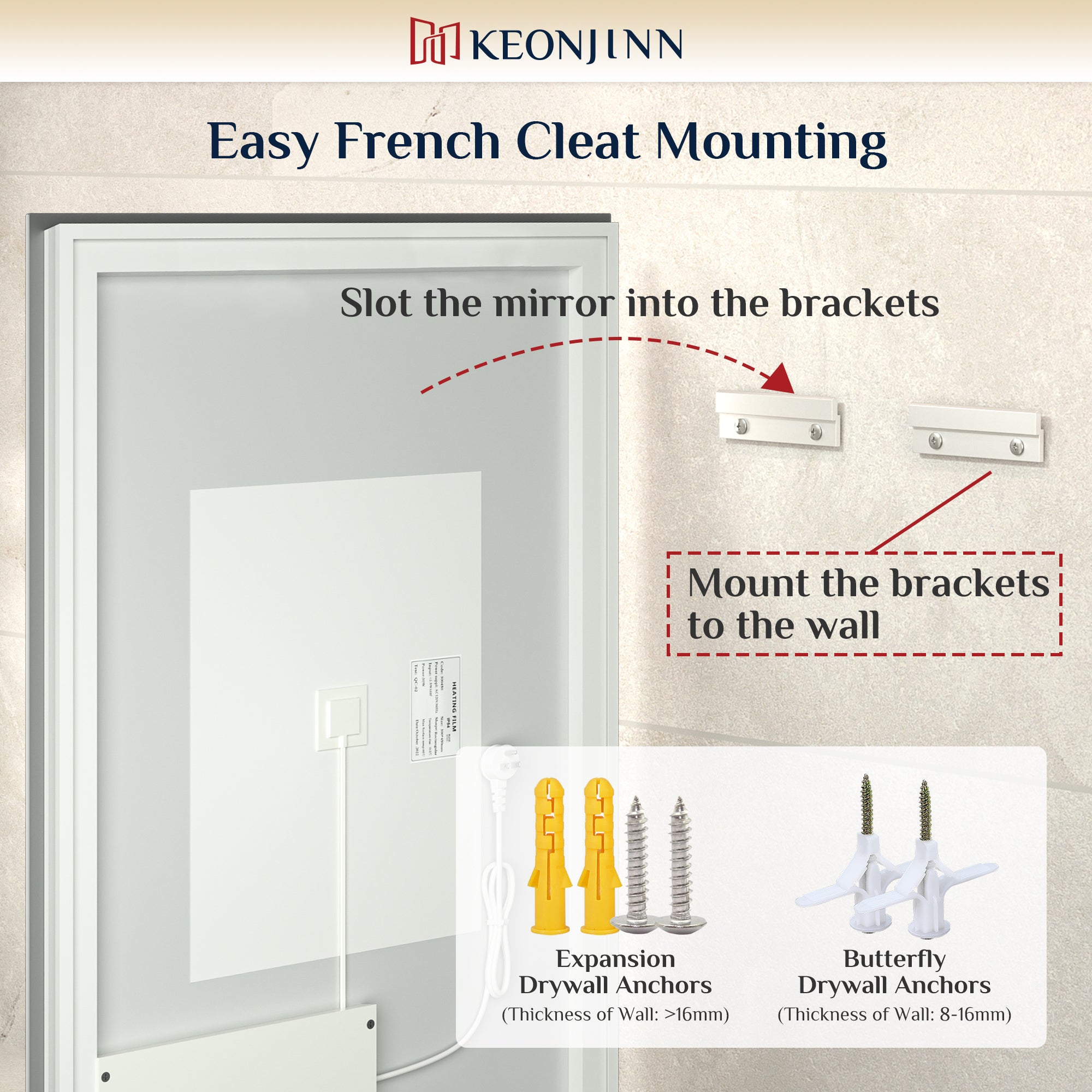 Backlit LED Mirror for Bathroom, Anti-Fog Dimmable, Silver, 48x36