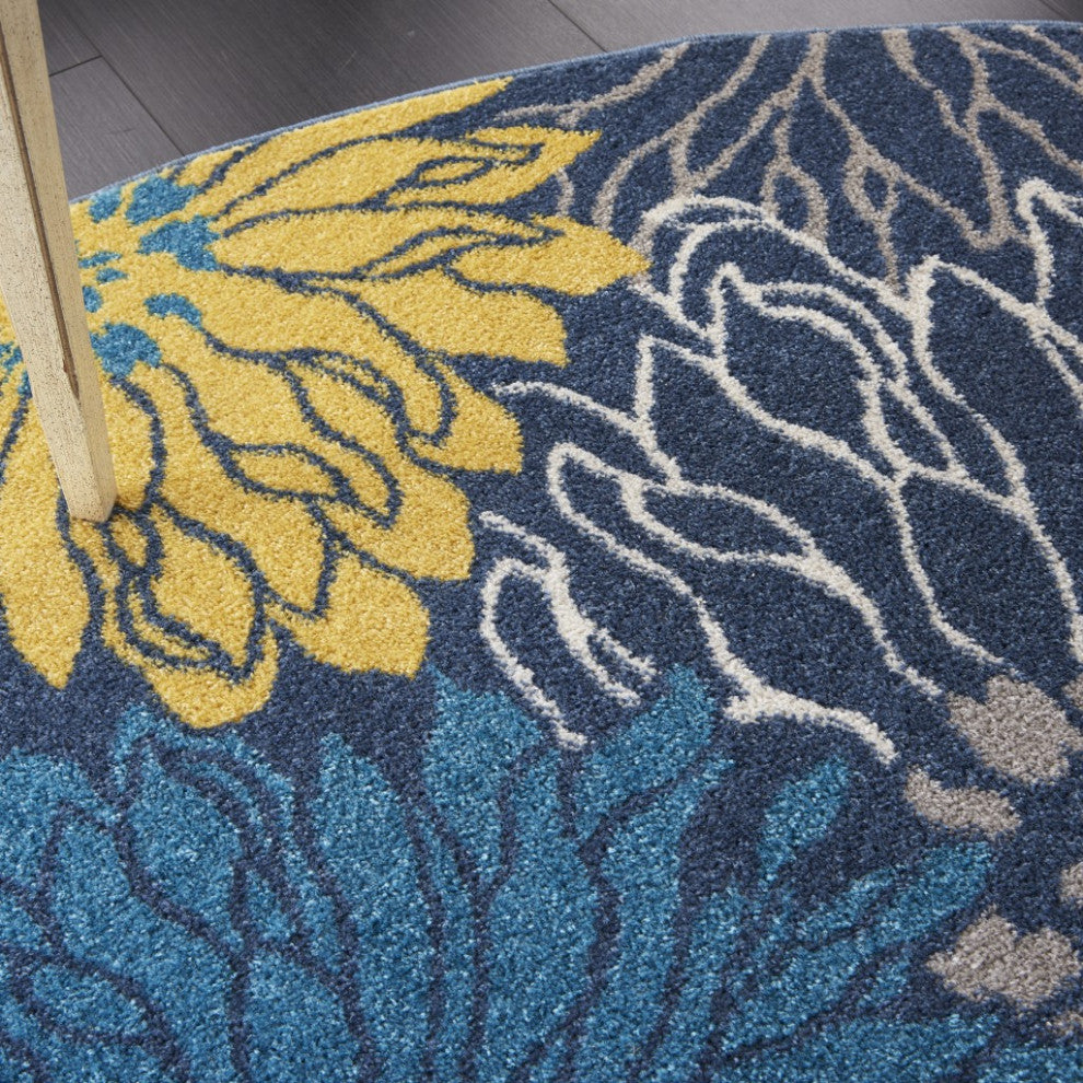 8 Round Blue Tropical Flower Area Rug