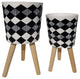 2-Piece Set Diamond Planter With Wood Legs, Black