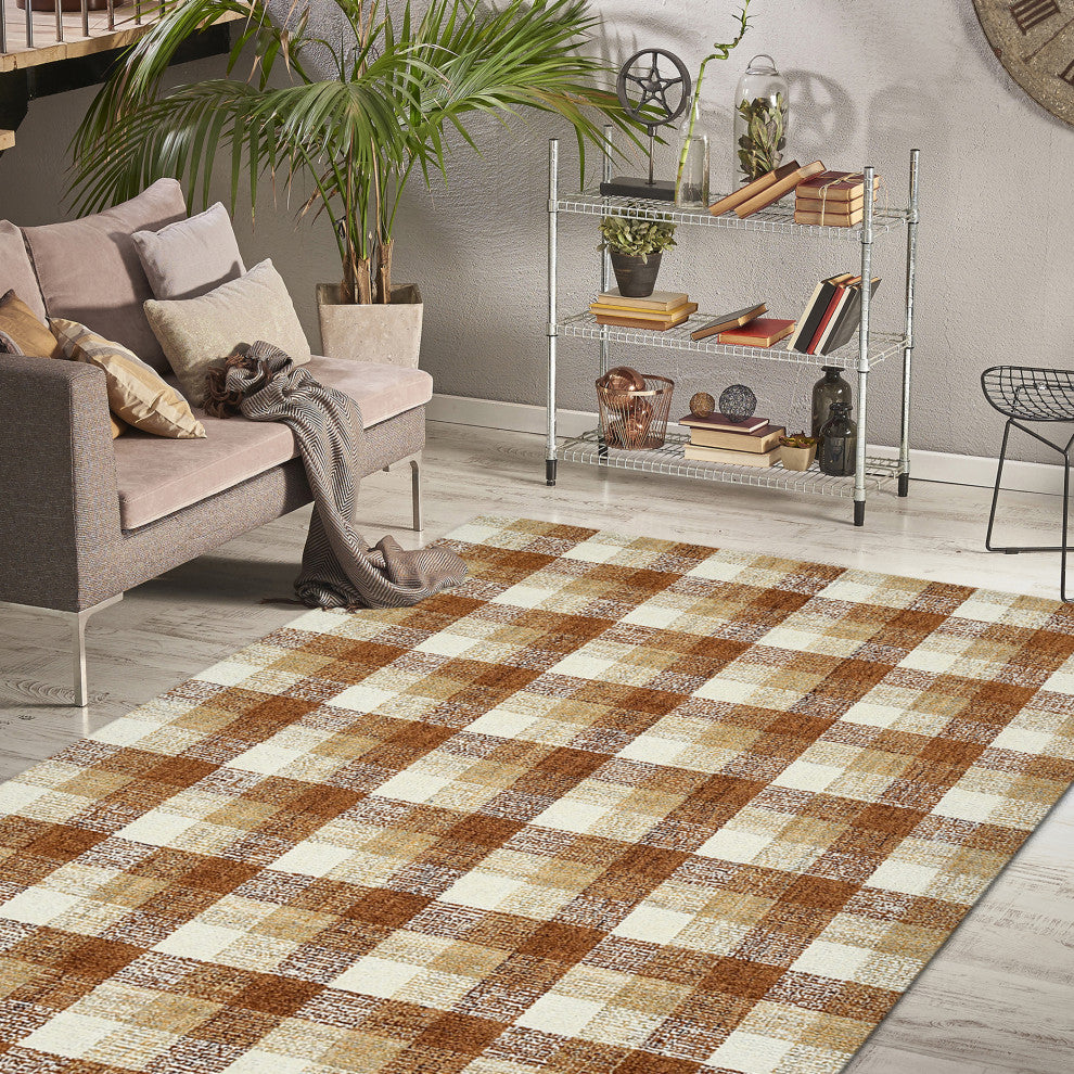 Tartan Cartwell Area Rug, Orange, 9' x 13', Plaid