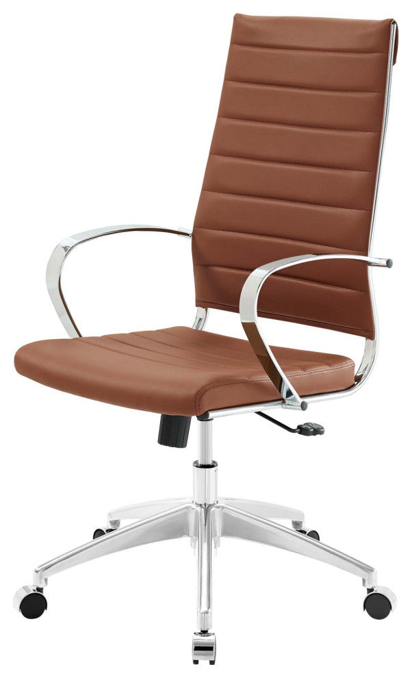 Computer Work Desk High Back Chair, Faux Leather, Red Brown, Modern, Home Office