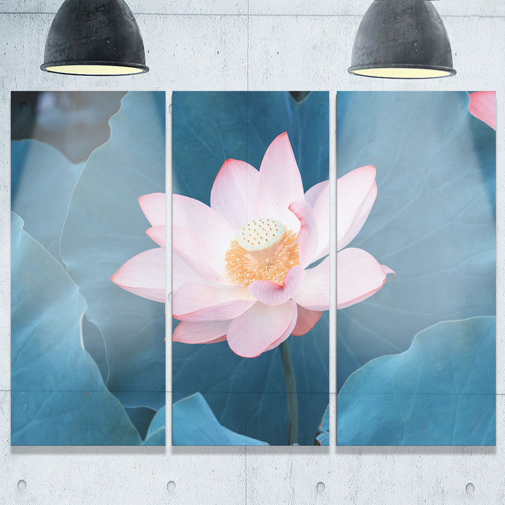 "Blooming Pink Lotus Flower" Oversized Beach Metal Wall Art, 3 Panels, 36"x28"