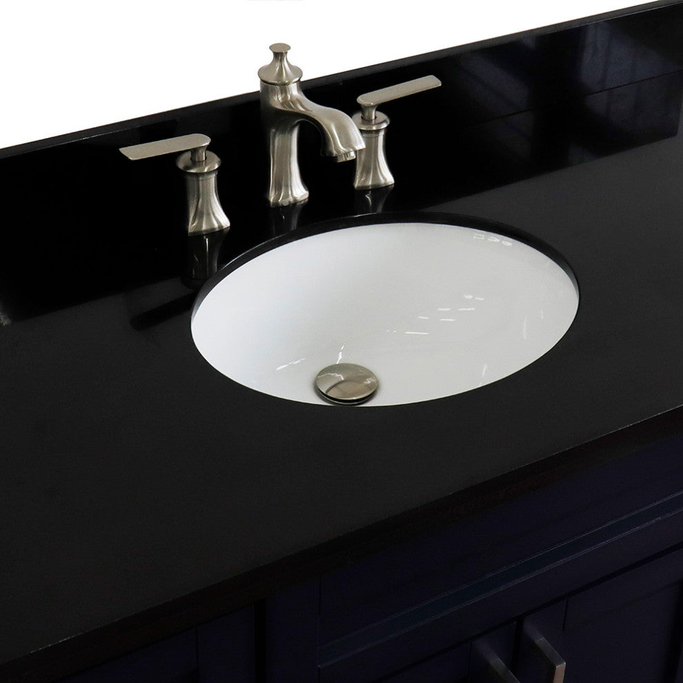 49" Single Sink Vanity, Blue Finish With Black Galaxy Granite And Oval Sink