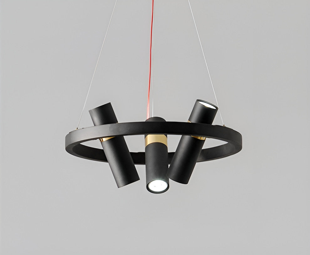 Celerina/Schlarigna | Round Black Metal LED Pendant Light, 3 Heads, Warm Light