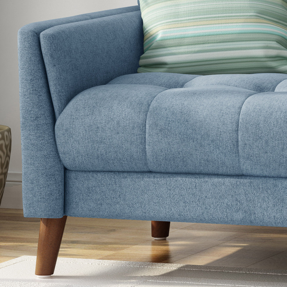 GDF Studio Evelyn Mid Century Modern Fabric Loveseat, Blue/Walnut