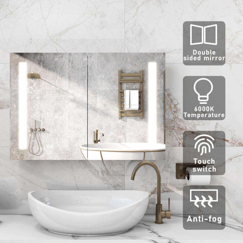 Recessed or Surface Mount Frameless Medicine Cabinet W/ LED Light & 4 Mirrors