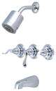 Kingston Brass Three-Handle Tub and Shower Faucet, Polished Chrome