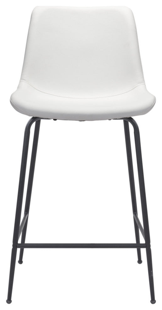 Counter Stool Chair, Faux Vinyl Leather, Steel, White, Black, Mid Century Cafe