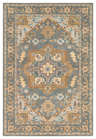 Surya Tabriz TBZ-1002 8'x10' Rug, Medium Gray/Tan/Light Gray/Cream/Teal