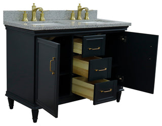 49" Double Vanity, Dark Gray Finish With Gray Granite And Rectangle Sink