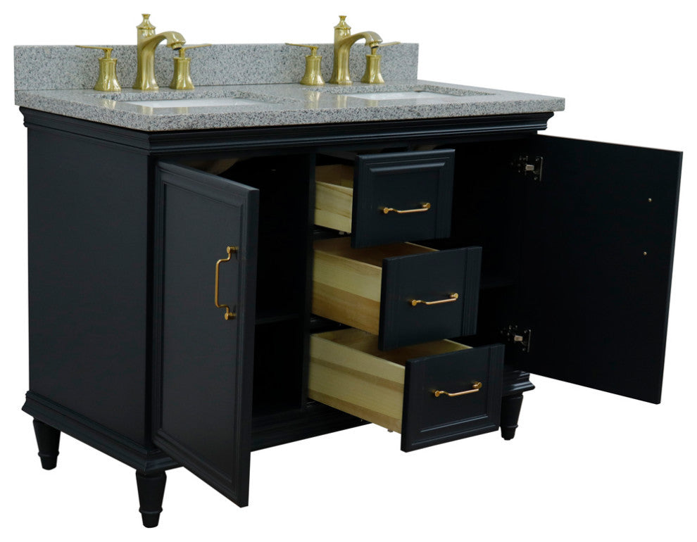49" Double Vanity, Dark Gray Finish With Gray Granite And Rectangle Sink