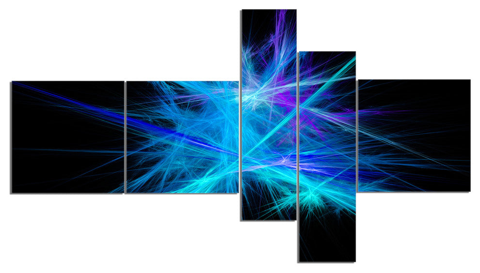 Clear Blue Spectrum of Light, Abstract Canvas Art Print, 60"x32", 5 panels
