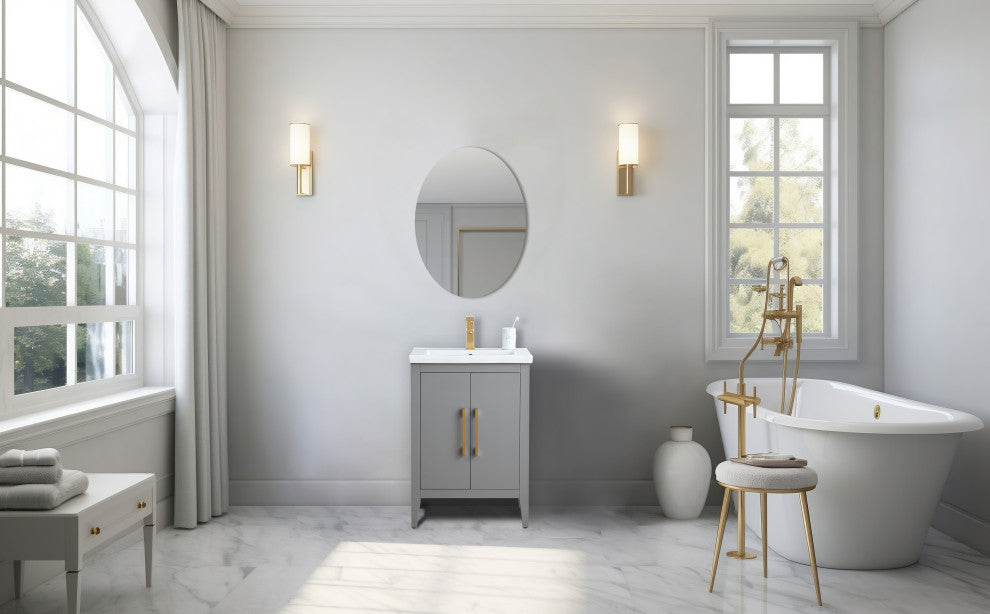 Vanity Art Bathroom Vanity With Sink, Cashmere Gray, 24", Single Sink, Golden Brushed