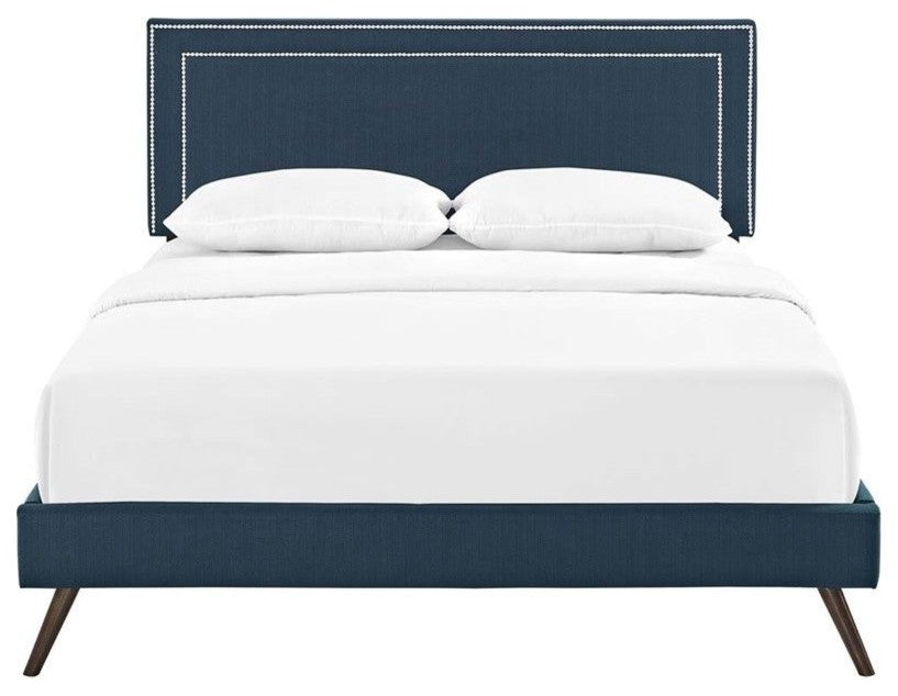 Modway Jessamine Queen Fabric Platform Bed With Round Splayed Legs, Azure