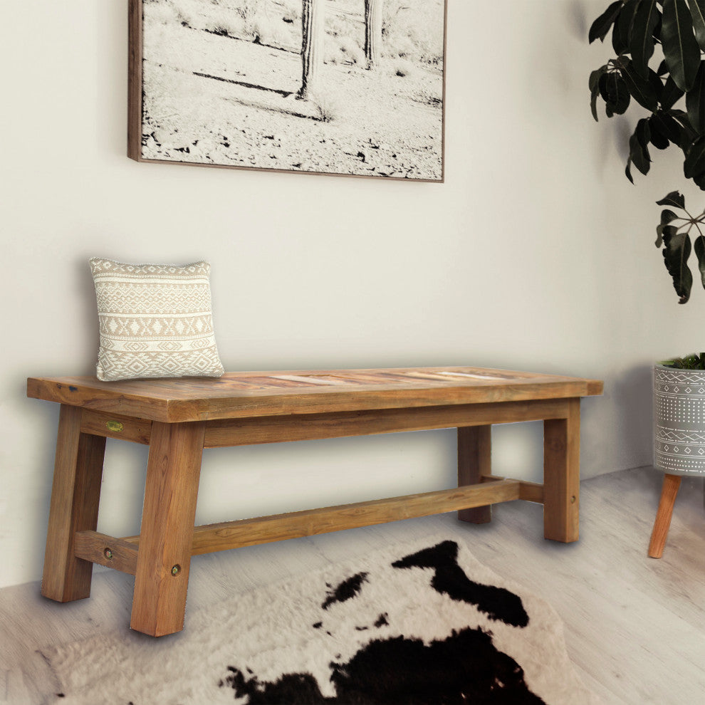 Recycled Teak Wood Backless Bench, 63 Inch