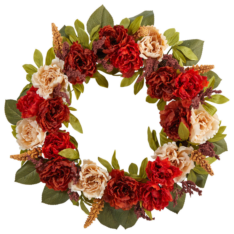 30" Harvest and Peony Artificial Wreath