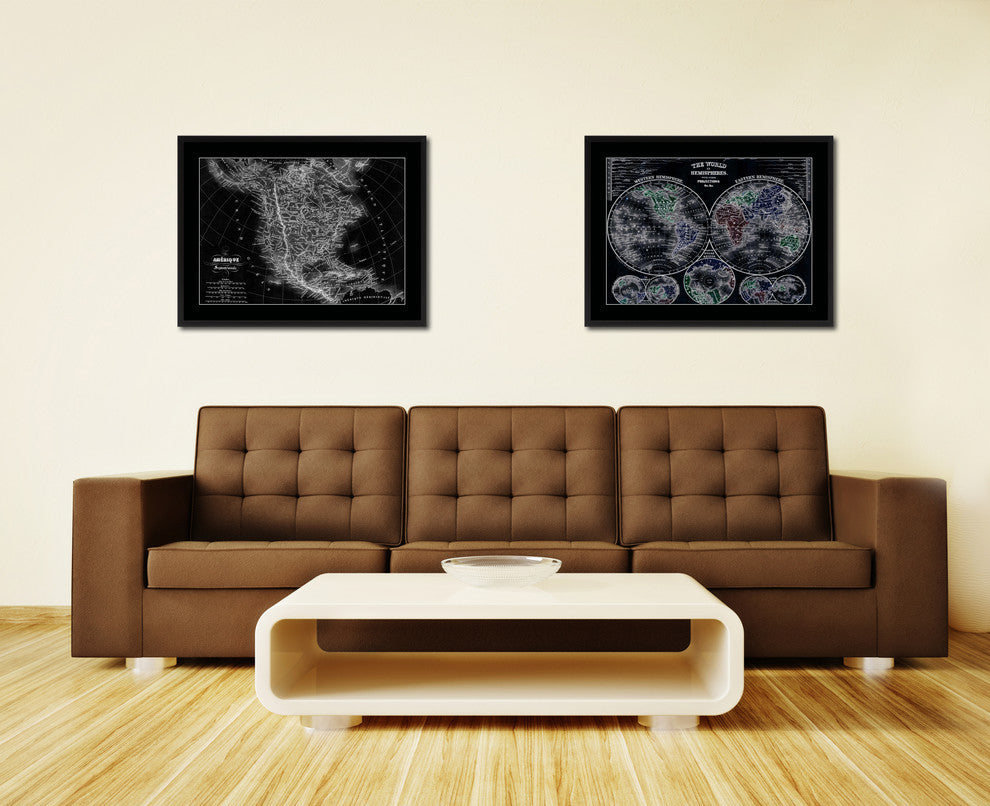 North America Canada Mexico Vintage Monochrome Map Canvas, 28"x37"