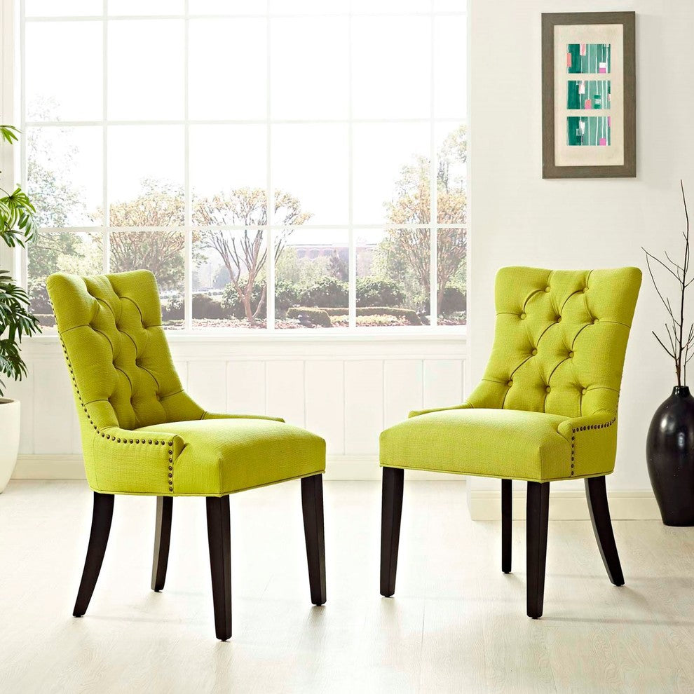 Modern Contemporary Urban Kitchen Dining Side Chair, Set of 2, Green, Fabric