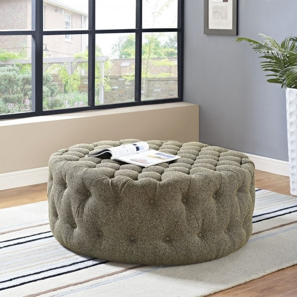 Modern Oatmeal Amour Upholstered Fabric Ottoman