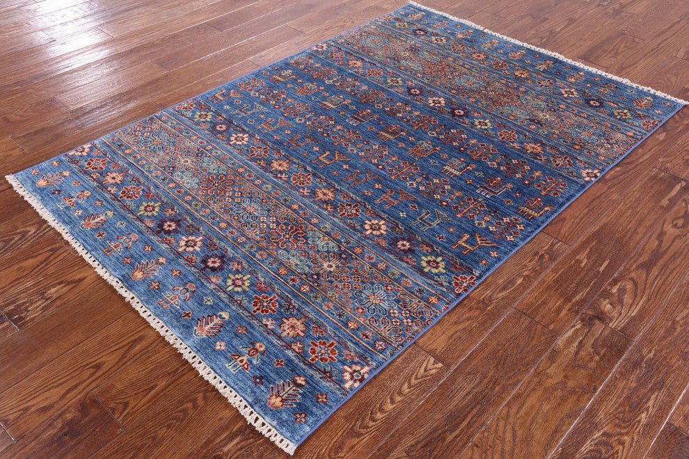 3' 11" X 5' 10" Hand-Knotted Tribal Persian Gabbeh Rug Q5678