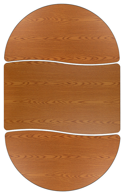 3 Piece 76" Oval Wave Activity Table Set - Standard Height Adj. Legs, Oak