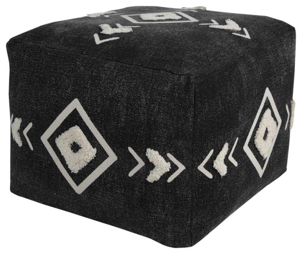 Textured Diamond Medallion Pouf Ottoman