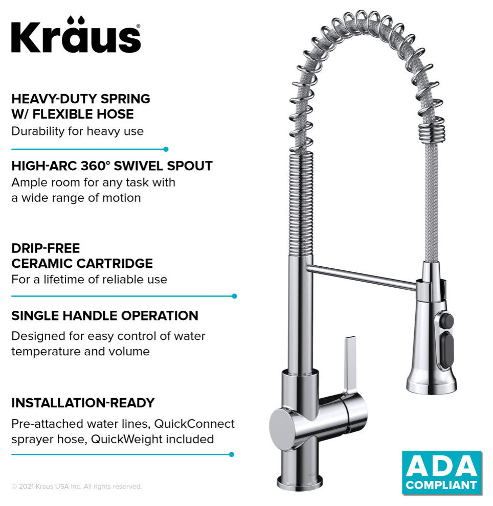 Britt Commercial Style 3-Function Pull-Down 1-Handle 1-Hole Kitchen Faucet, Chrome (Filter Kff-1691ch)