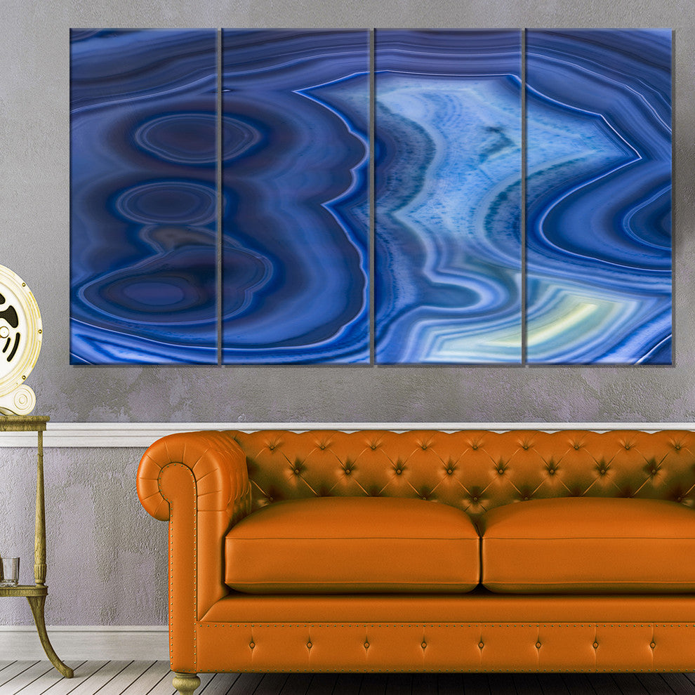Blue Agate Stone Design, Abstract Canvas Wall Art Print, 48"x28", 4 Panels