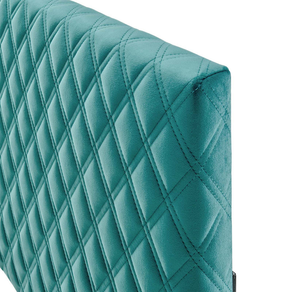 Headboard, King Size, Velvet, Teal Blue, Modern Contemporary, Bedroom Master