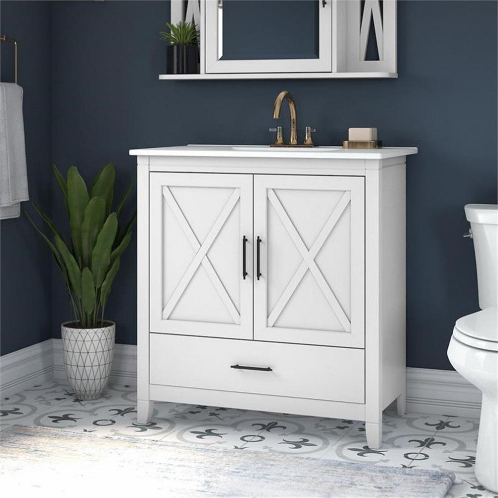 Bush Key West 32" Engineered Wood Bathroom Vanity with Sink in White Ash