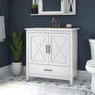 Bush Key West 32" Engineered Wood Bathroom Vanity with Sink in White Ash