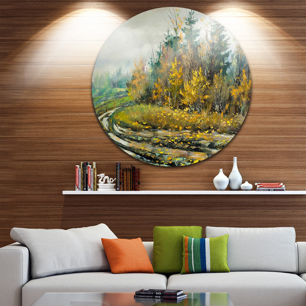 River On A Decline, Landscape Large Disc Metal Wall Art, 23"
