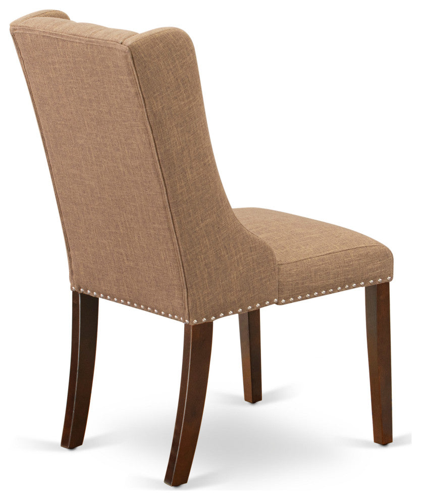 3Pc Dining Set, 1 Pedestal Table, 2 Light Sable Chairs, Back, Mahogany Finish