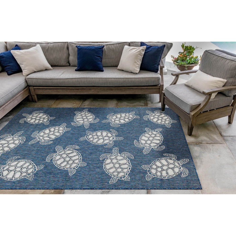 Carmel Seaturtles Indoor/Outdoor Rug, Navy, 6'6"x9'3"