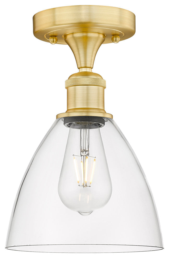 Bristol Glass-1 Light 8" Semi-Flush Mount-Satin Gold, Clear Glass Shade