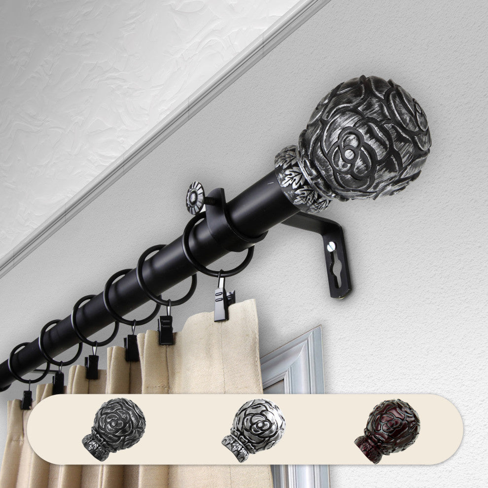 Davor 1" Curtain Rod, Black, 28-48"