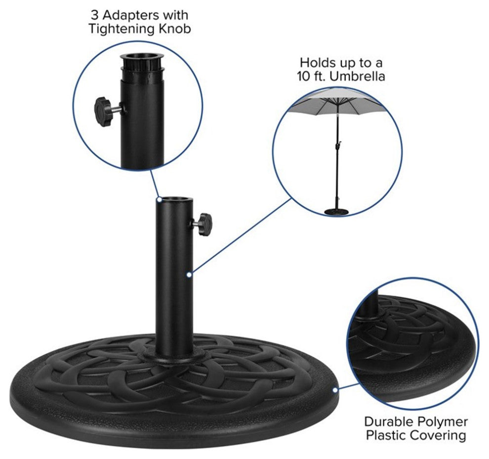 Lark 7 Pc Patio Dining Set-4 Stackable Chairs, 30"x48" Table & Umbrella w/Base,