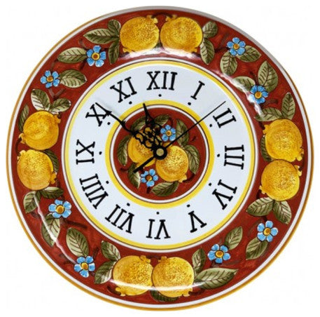 Italian Ceramic Wall Clock - Round - Positano Rosso - Fratelli Mari