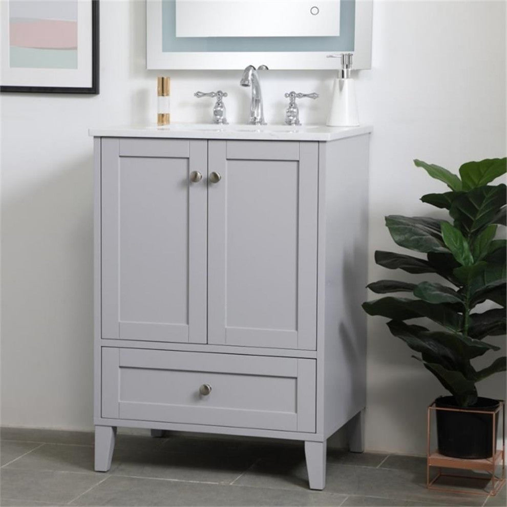 Elegant Decor Sommerville 24" Single Quartz Top Bathroom Vanity in Gray
