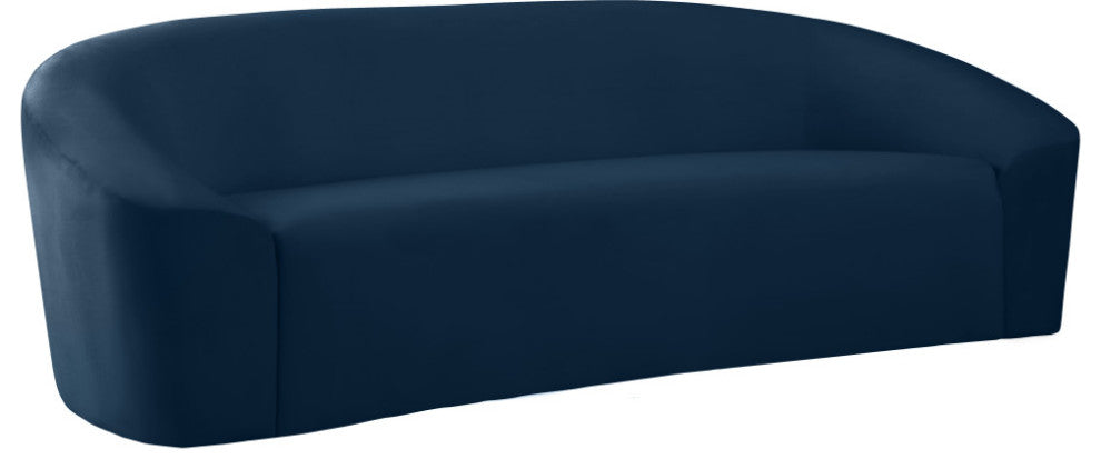 Riley Velvet Upholstered Rounded Sofa, Navy