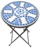 Mosaic Art Collection Accent Table with Foldable Legs, Blue Daisy, 2 Tables Set