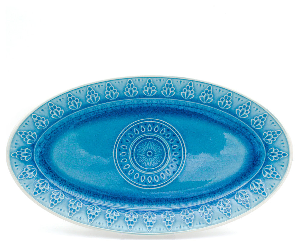 Euro Ceramica Fez Oval Platter, Turquoise