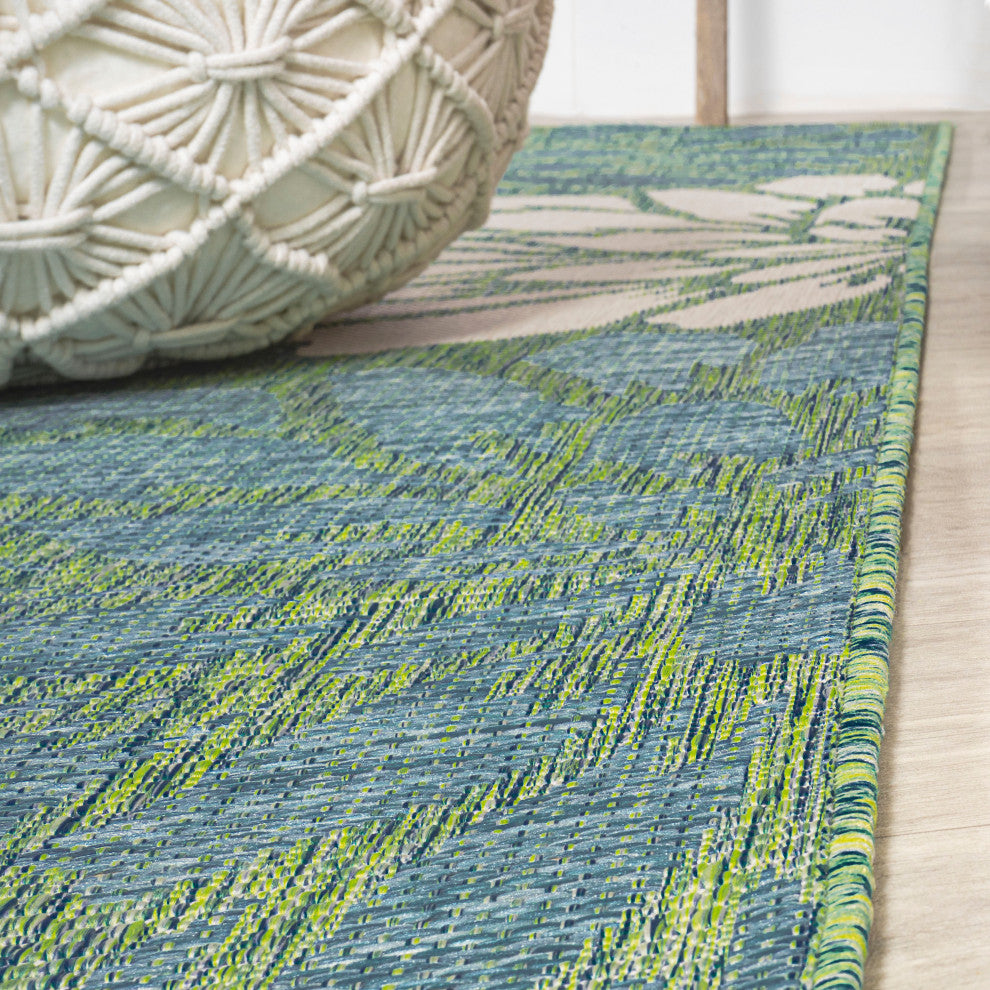 Zinnia Modern Floral Textured Weave Indoor/Outdoor, Cream/Green, 5' Round