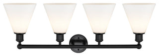 Berkshire 4-Light 35" Bath Vanity Light, Matte Black Finish, Matte White Shade