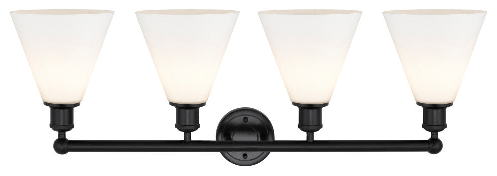 Berkshire 4-Light 35" Bath Vanity Light, Matte Black Finish, Matte White Shade